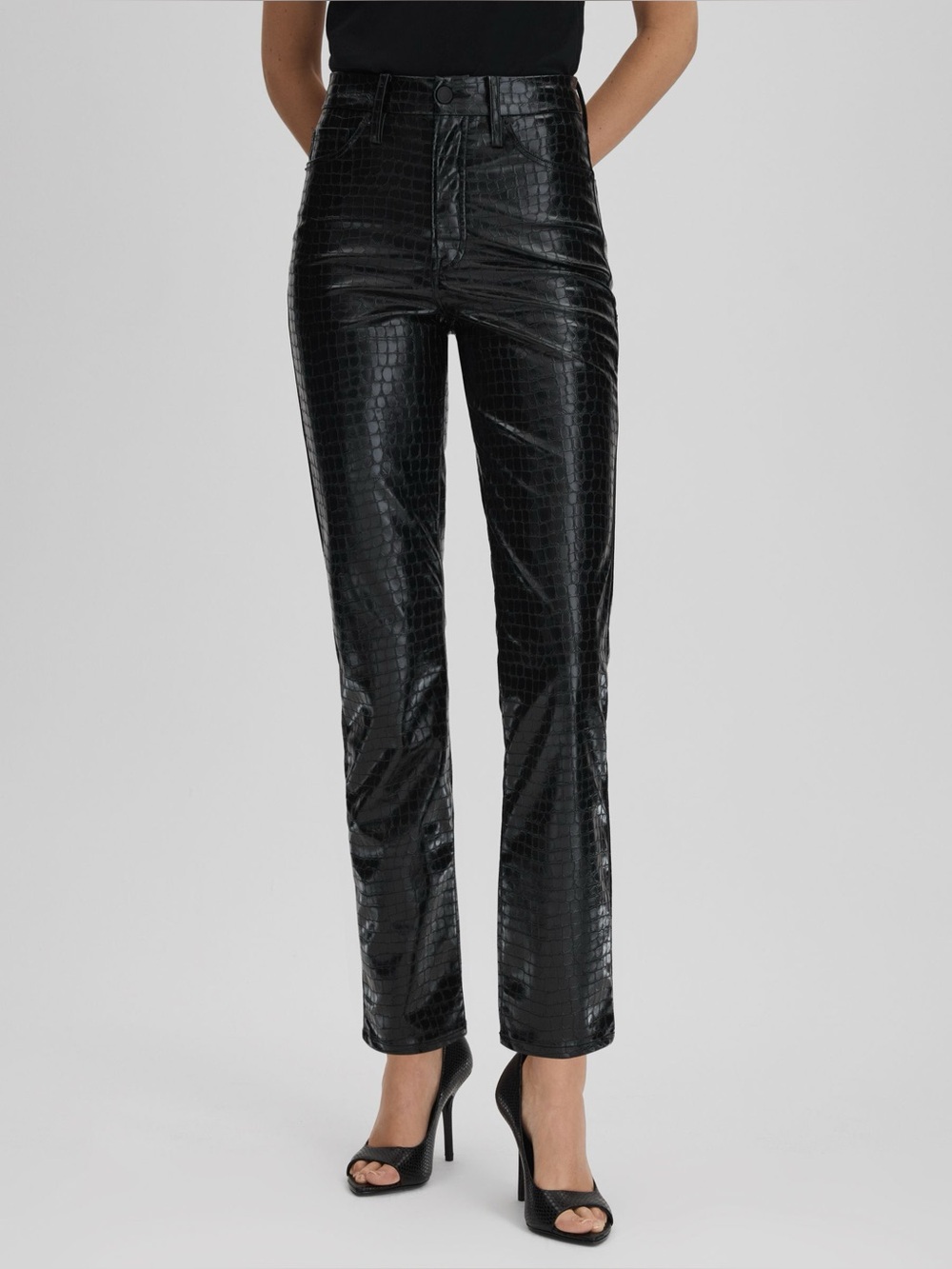 Good American Good Straight Croc Print Black Jeans 14/32